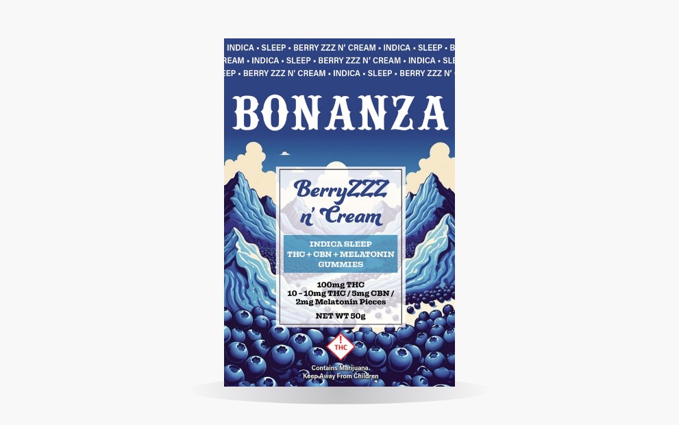 Bonanza BerryZZZ n Cream gummies pouch on a white background